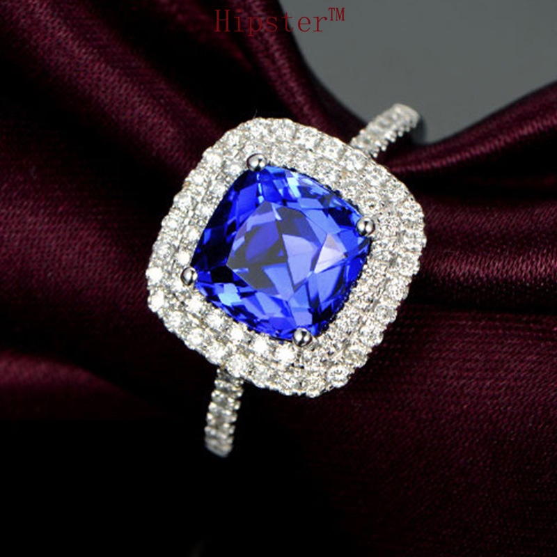 European and American New Retro Temperament Entry Lux Full Diamond Sapphire Ring