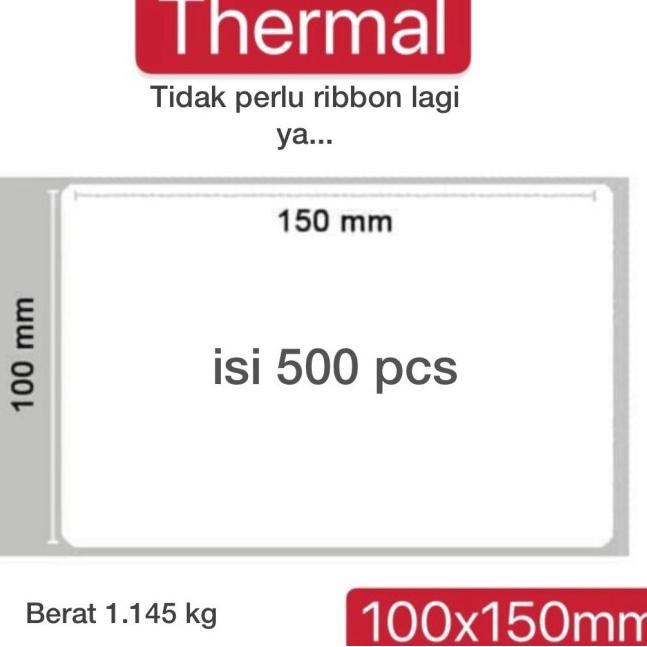 

♬ LABEL BARE 100x150mm isi 500 pcs / KERTAS STICKER THERMAL DIRECT ❆