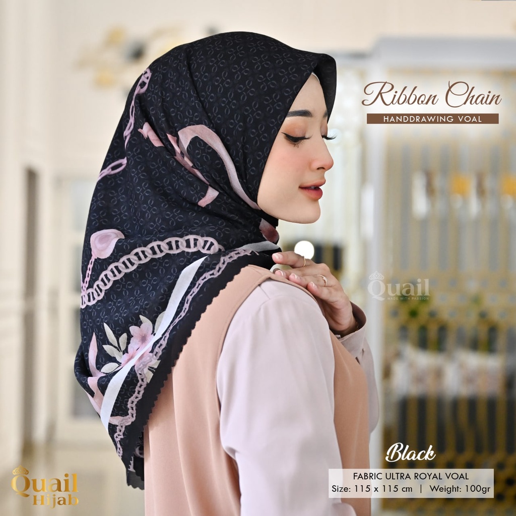 Quail Hijab -  Voal Signature Ribbon Chain | Jilbab Kerudung Segi Empat Square Scarf Voal Premium