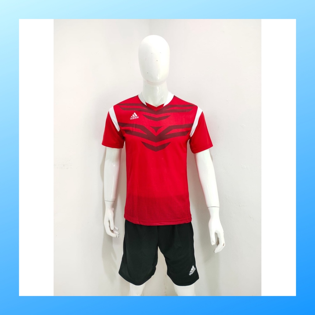 jersey futsal pria kaos sepak bola baju dan celana setelan wanita dewasa t-shirt outfit seragam jarsey kostum olahraga pakaian apparel print sport jersy soccer casual jersi suit AD165 merah