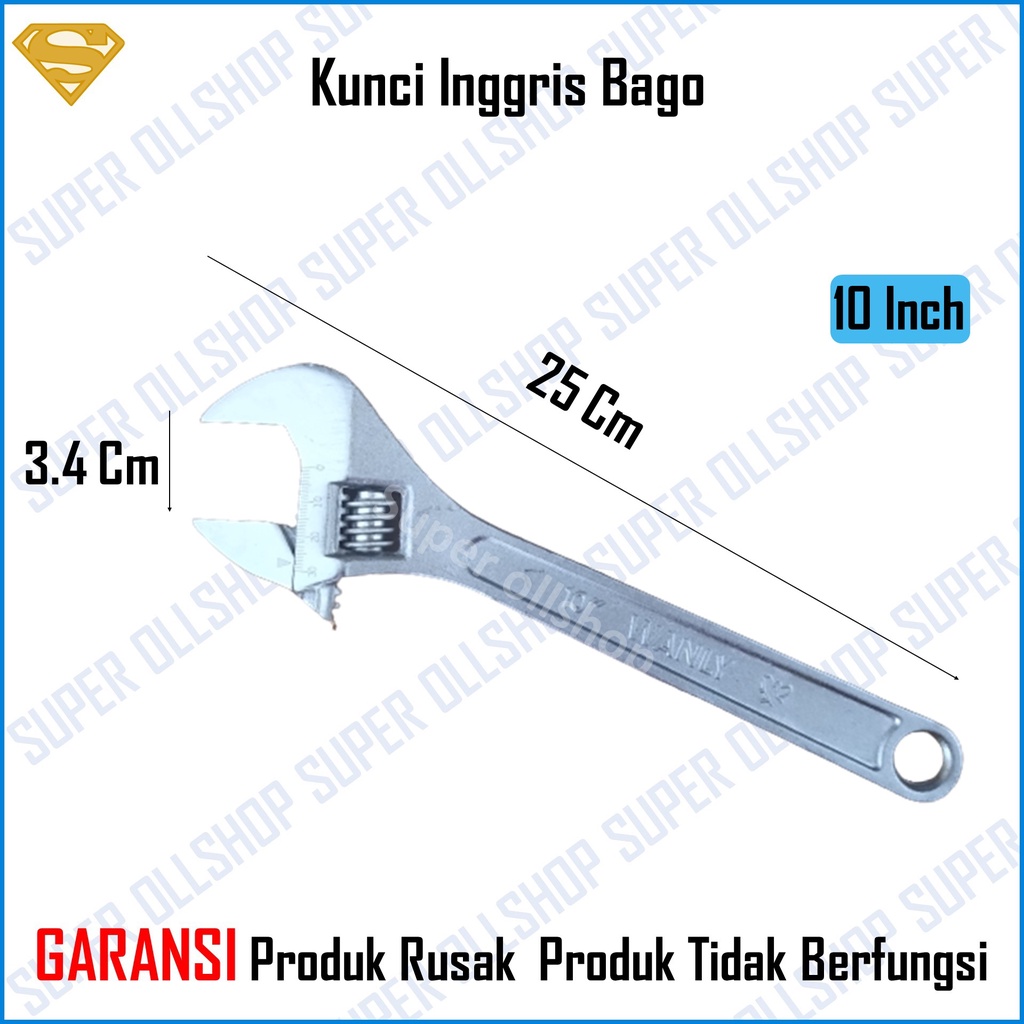Kunci Bago Ingris Bako Inggris Baco Adjustable Wrench 10 Inch 250 Mm