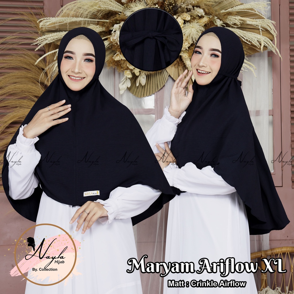 Jilbab Bergo Maryam Tali Crinkle Airflow Premium Size L,XL Kerudung Instan Tali Airflow Anti Kusut Nayla Hija'b