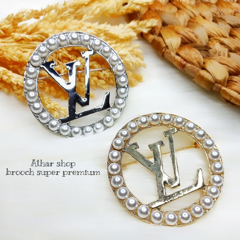 Athar shop Bros super premium mewah branded import brooch dada bross hijab mutiara bulat