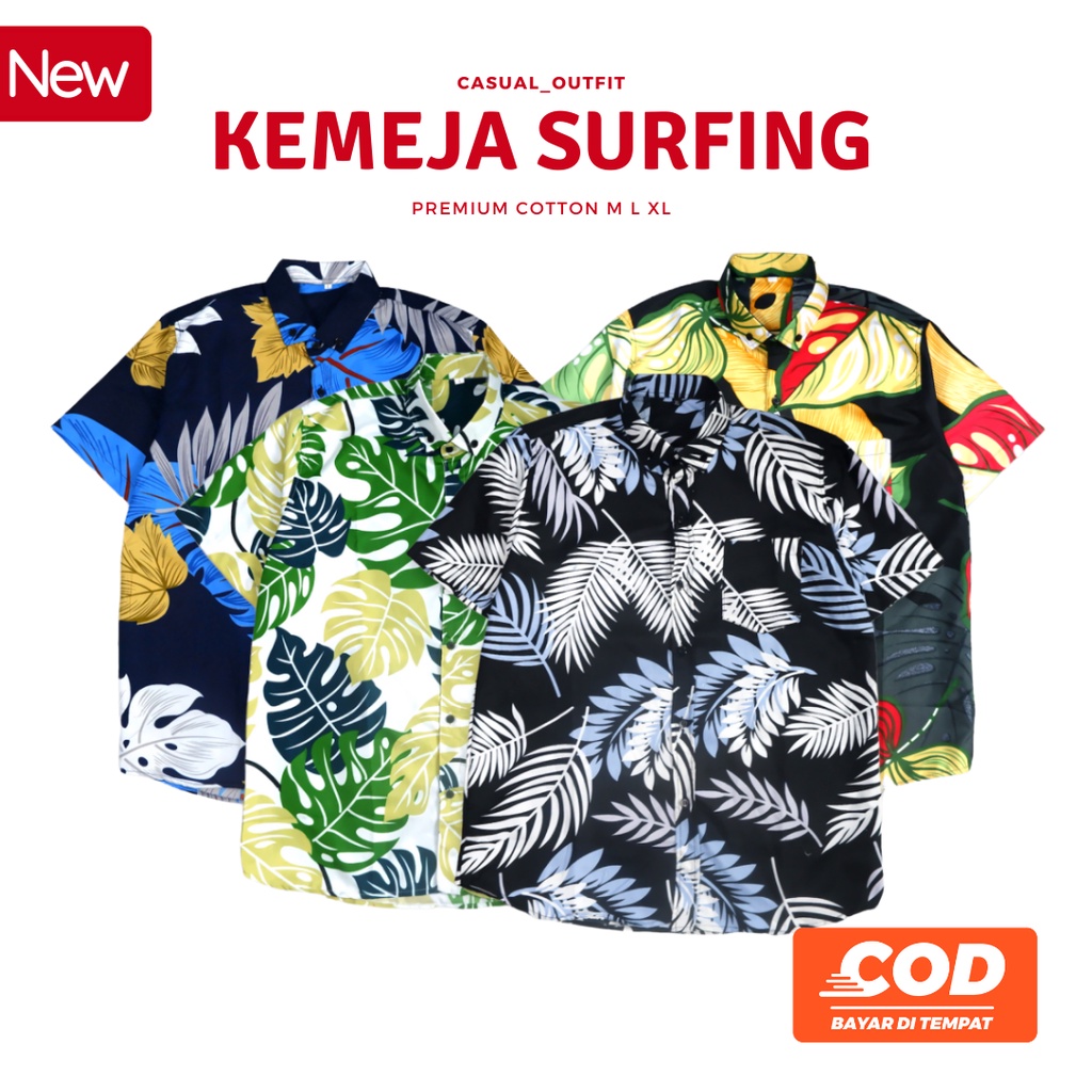 Baju Kemeja Santai Motif Pantai Surfing Pria cowok remaja lengan pendek terbaru kekinian casual baha