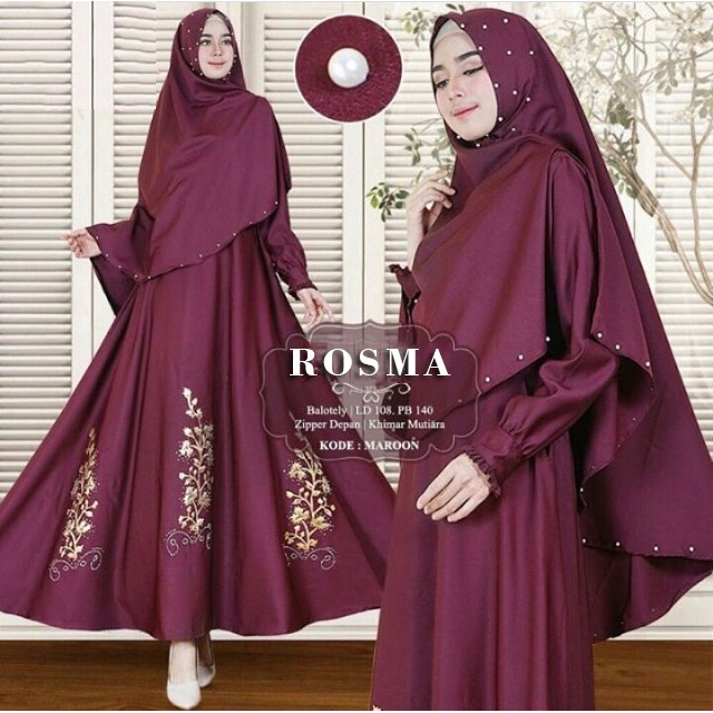 BW Fashion ROSMA SYAR'I pink, mustard, grey, navy, maroon, black, tosca N1 gamis cantik fit to XL