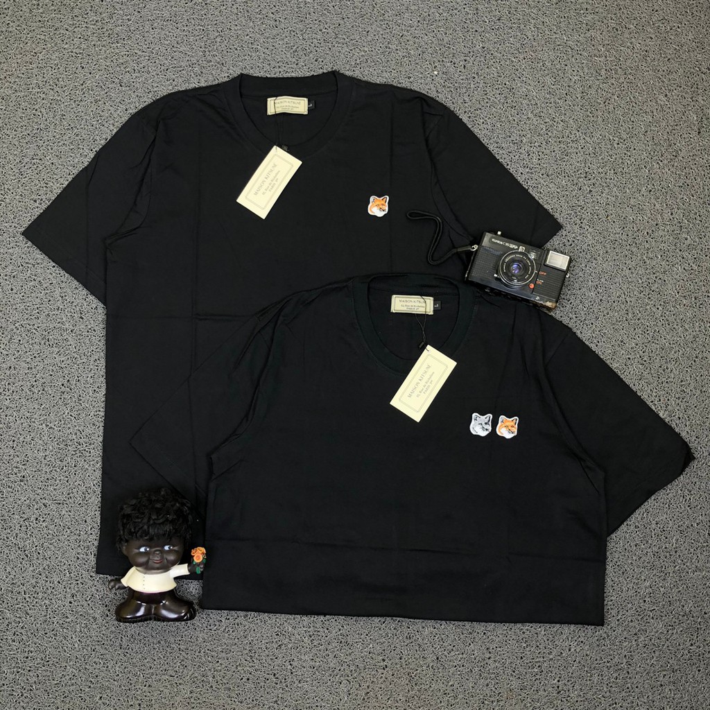 KAOS T SHIRT MAISON KITSUNE VELVET FOX HEAD PATCH CLASSIC HITAM PREMIUM AUTHENTIC TERLARIS