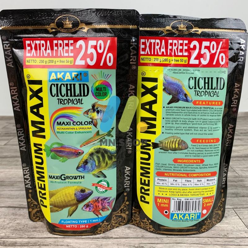 pelet akari premium maxi 250gram pelet ikan cichlid pakan ikan maxi 250gram