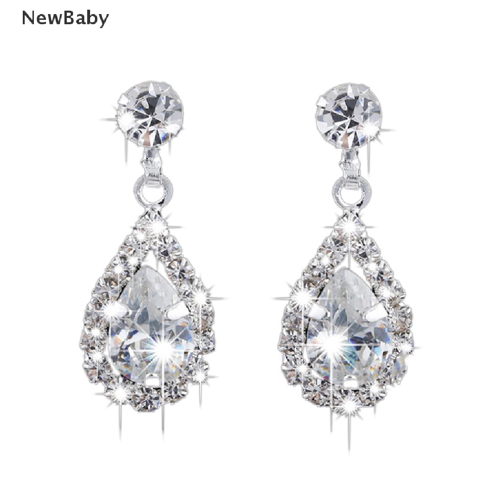 Set Anting Tusuk Gantungkalung Rantai Dengan Liontin Bentuk Tetesan Air Aksen Kristal Imitasi