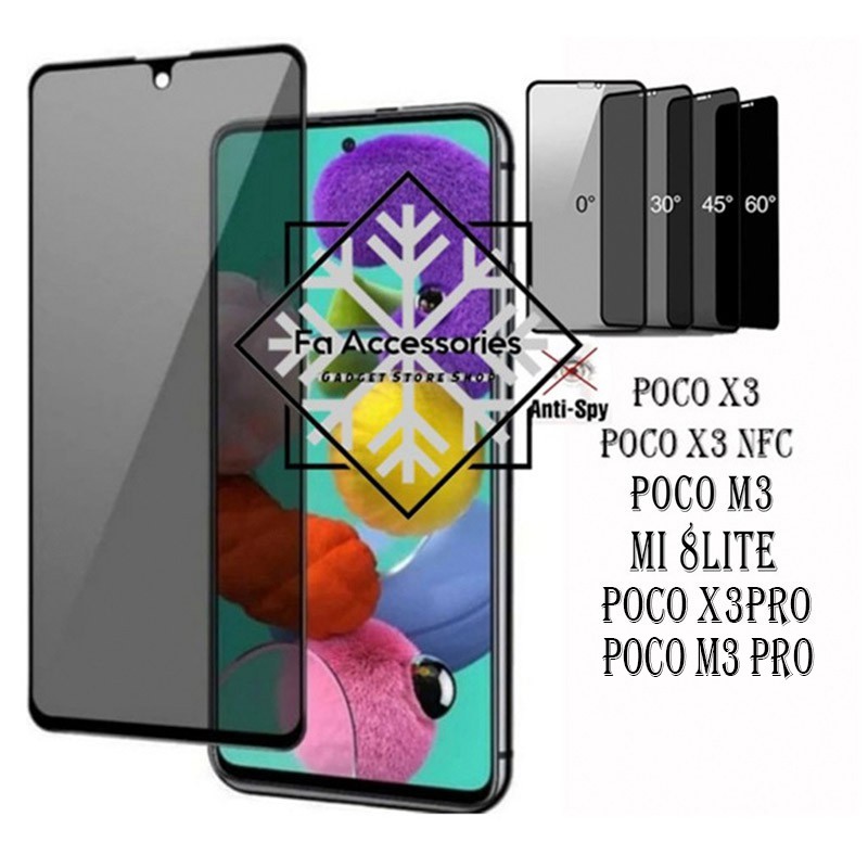 FA Tempered Glass Privacy Anti Spy Full xiaomi poco m3 M3PRO M4 M5 M5S S x3 x3pro X5 X5PRO pro nfc X3NFC mi 8 9 9T T 5G lite 8lite