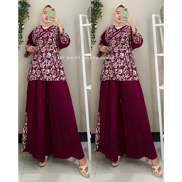 One set kulot batik palazo Pisang Bali jumbo