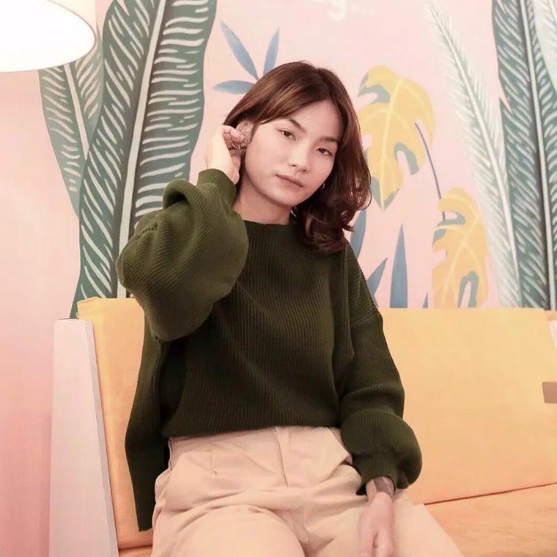 blouse rajut model balon premium