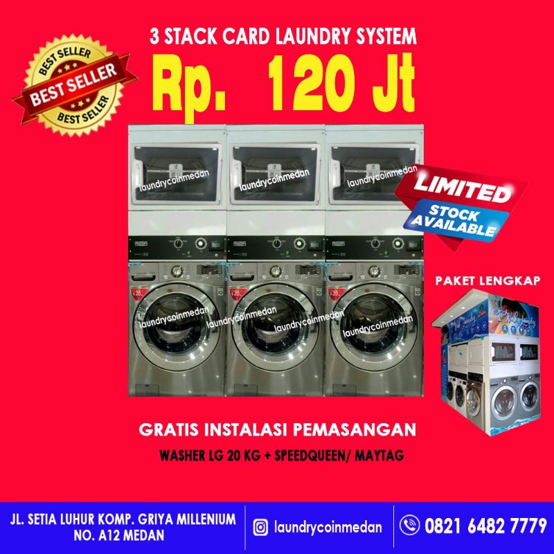 PAKET USAHA LAUNDRY 3 SET/ CARD SYSTEM/ COIN SYSTEM/ MESIN LAUNDRY MURAH MEDAN