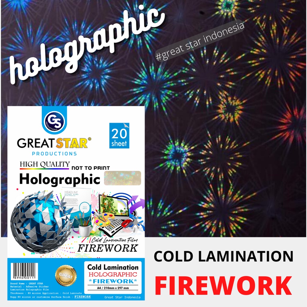 

Cold Lamination Film Holographic Firework A4/20