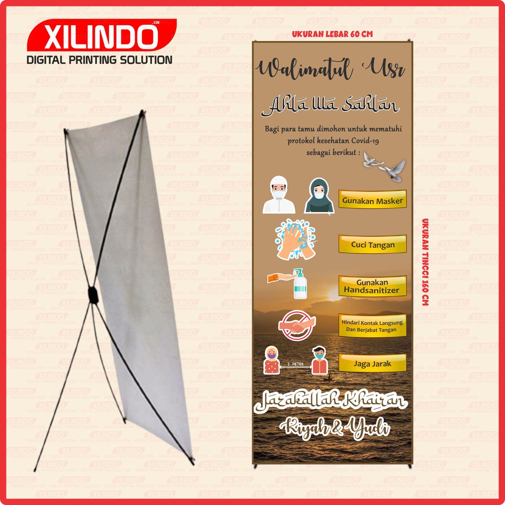 PAKET STAND BANNER XBANNER WALIMATUL URS PERNIKAHAN PROTOKOL KESEHATAN MOTIF COKELAT