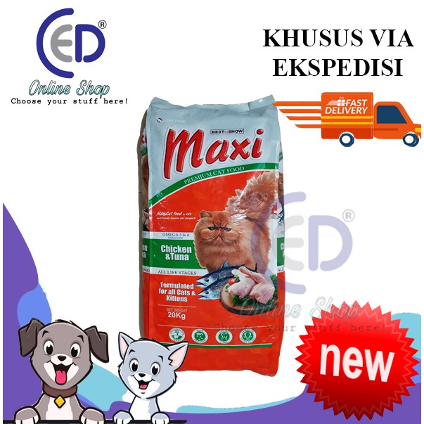 MAKANAN KUCING MAXI CAT CHICKEN &amp; TUNA 20KG ( KHUSUS EKSPEDISI )