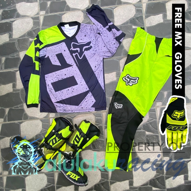 Jersey, Celana, Sarung Tangan &amp; Sepatu Fullprint with Protectors Fullset MX Trail Motocross - Paket Bundling FOCTFG030404-F44