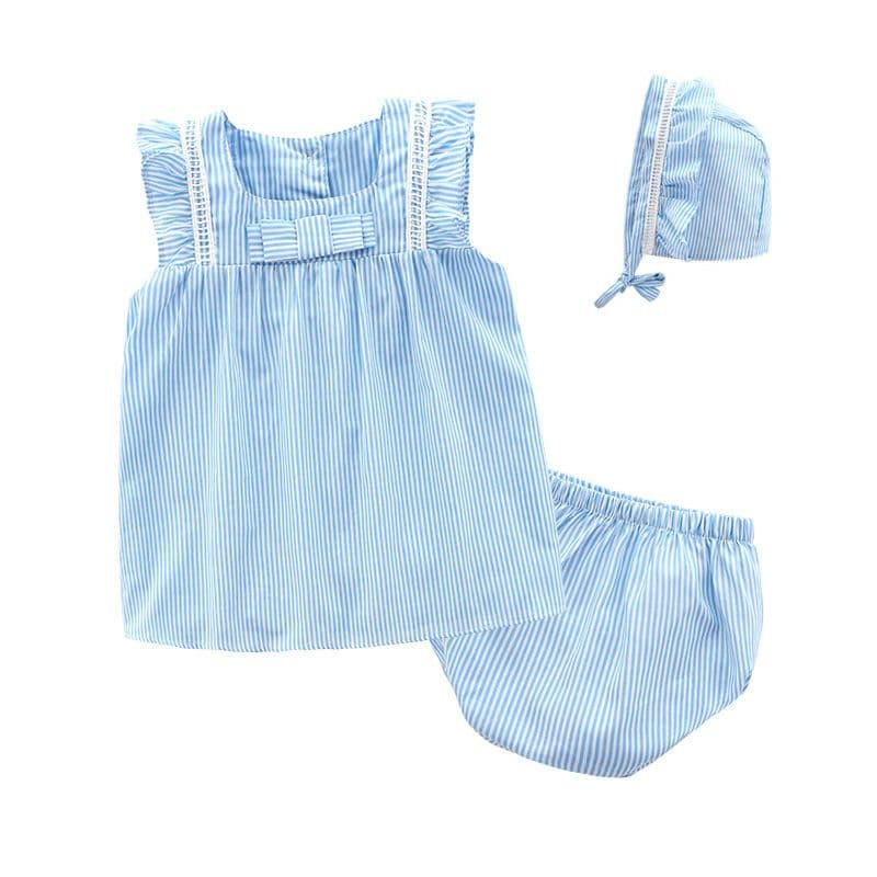 Stelan Baby Girl Biru Liris-liris + Topi