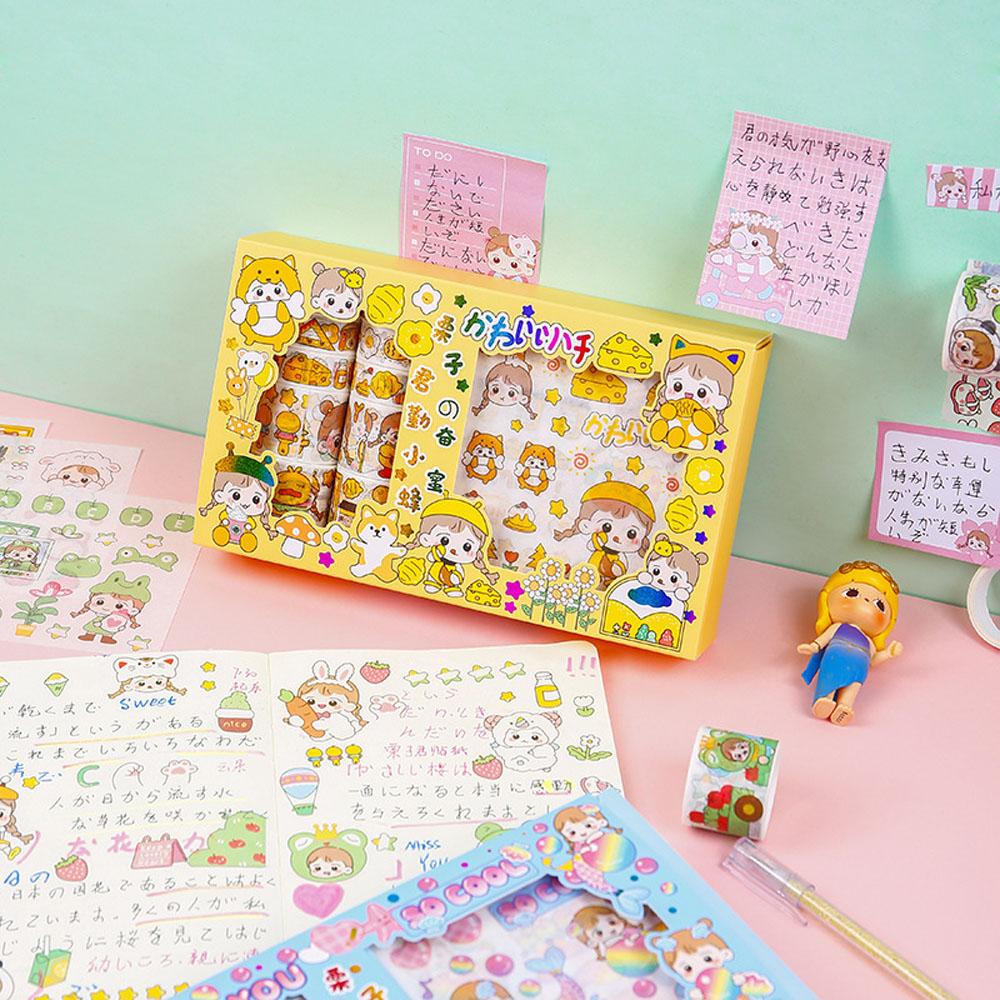 Lanfy Kawaii Sticker Set Packing Dekorasi 20pcs Bear Bunny Kelinci Kodok Bunga Minuman Makanan Stationery Diary Foto Album Stiker Hias