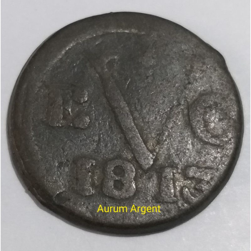 SJAVA.2.. 1 PC KOIN TIMAH KUNO ASLI 1 DOIT JAVA - VEIC TH 1813. -- TIN COIN --