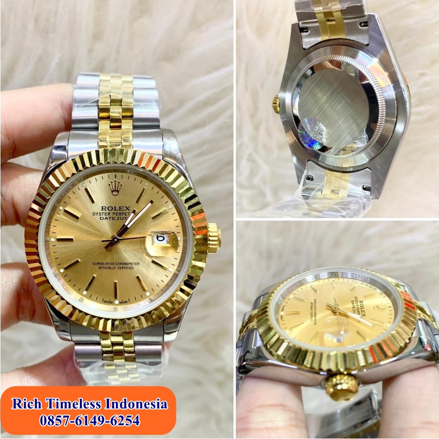 Mega Sale  Jam Tangan Pria keren Merk Rolex Datejust Gold Dial Jam Tangan Pria Mewah Limited Edition