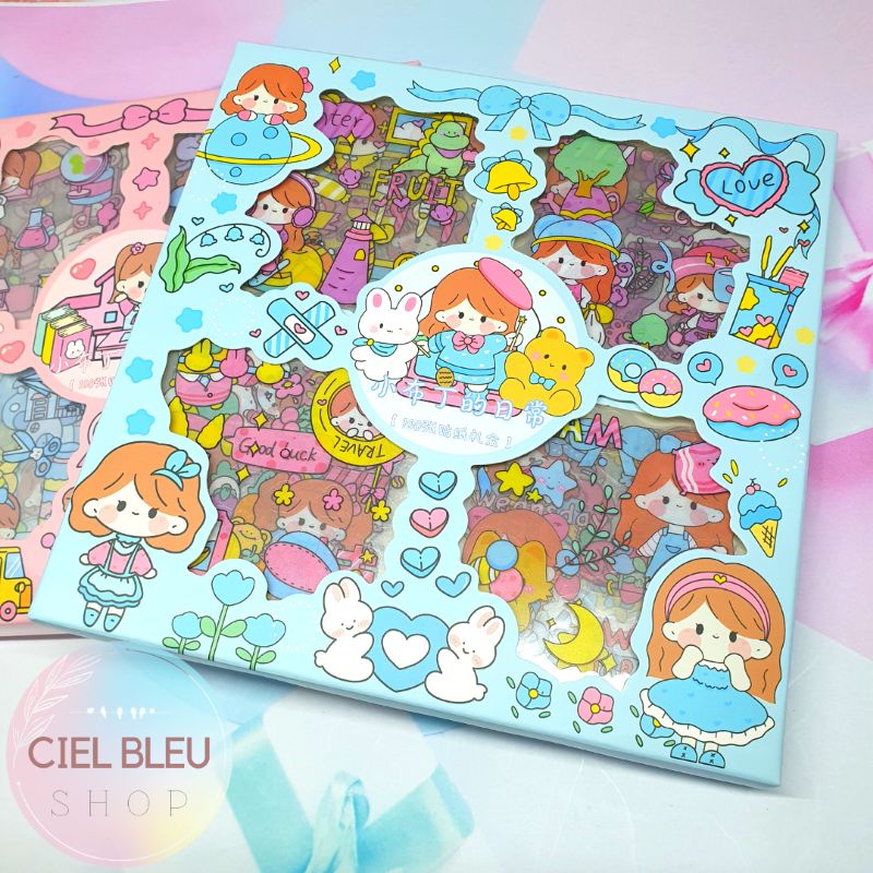 100 PCS  STIKER VIRAL DECO AESTHETIC MOMO STICKER HP TUMBLER LAPTOP + BONUS BOX / CIEL BLEU SHOP