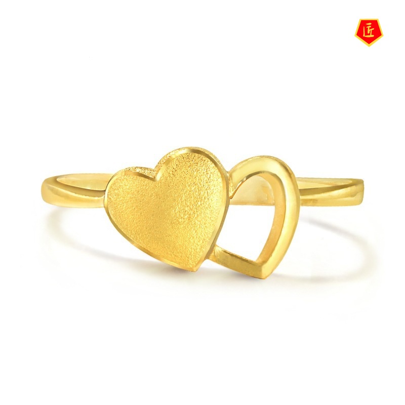 [Ready Stock]Simple Korean Style Women's Fashion Heart-Shaped Gold Ring