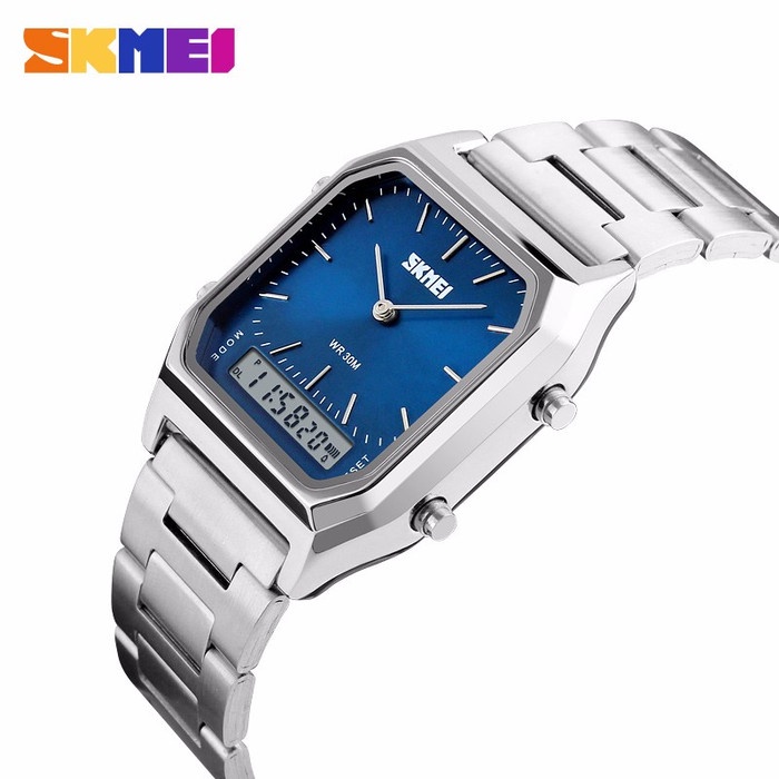 Jam Tangan Wanita Jam Tangan Wanita Digital Rantai Mewah Original SKMEI 1220 Anti Air - SILVER BIRU 