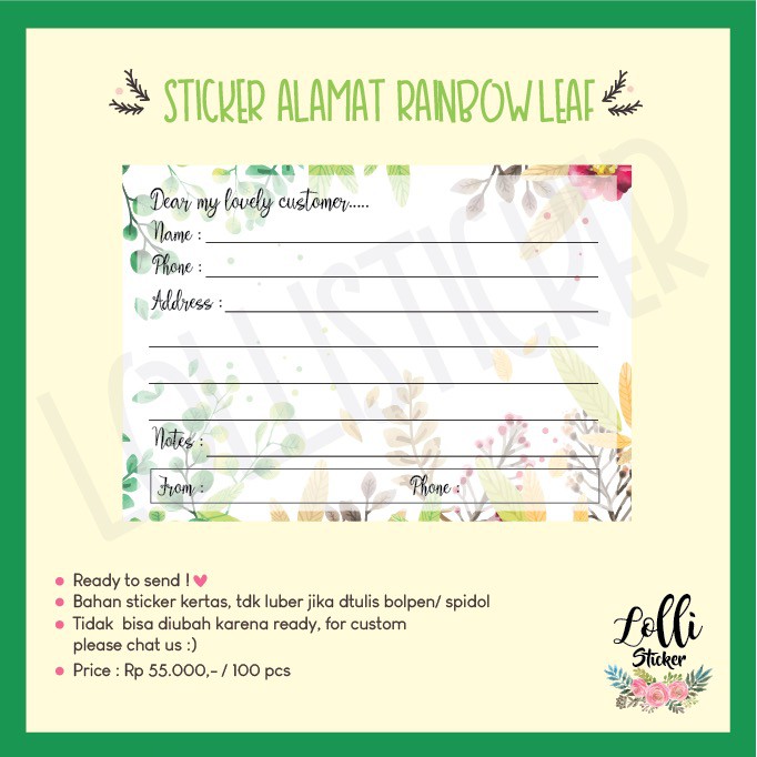 

sticker alamat / label alamat rainbow leaf
