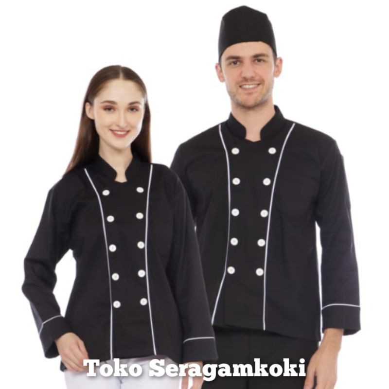 Baju koki lengan panjang hitam list putih