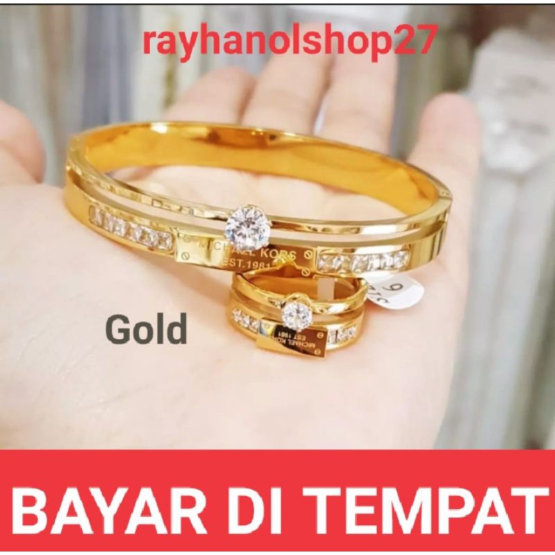 SET GELANG FREE CINCIN TITANIUM Gold dan rosegold anti karat