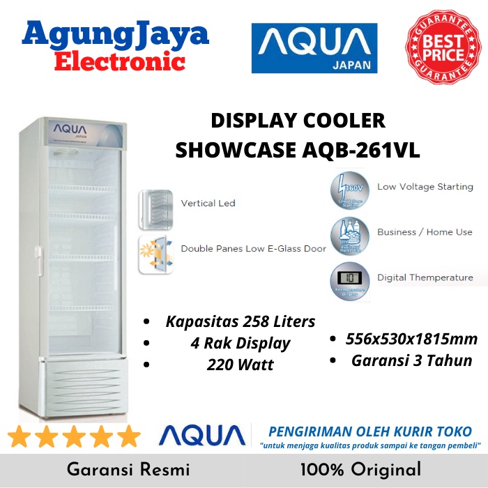 SHOWCASE AQUA AQB-261VL DISPLAY COOLER 260 LITERS 4 RAK (FREE ONGKIR CILEGON)