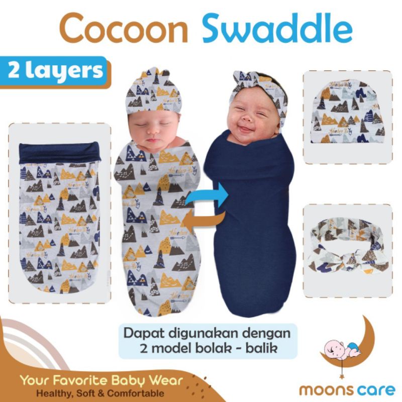 SNI [Perlengkapanbayimurah] Cocoon Swaddle Bedong instan Motif Dita Moons Care bolak balik murah palinggampanginstan