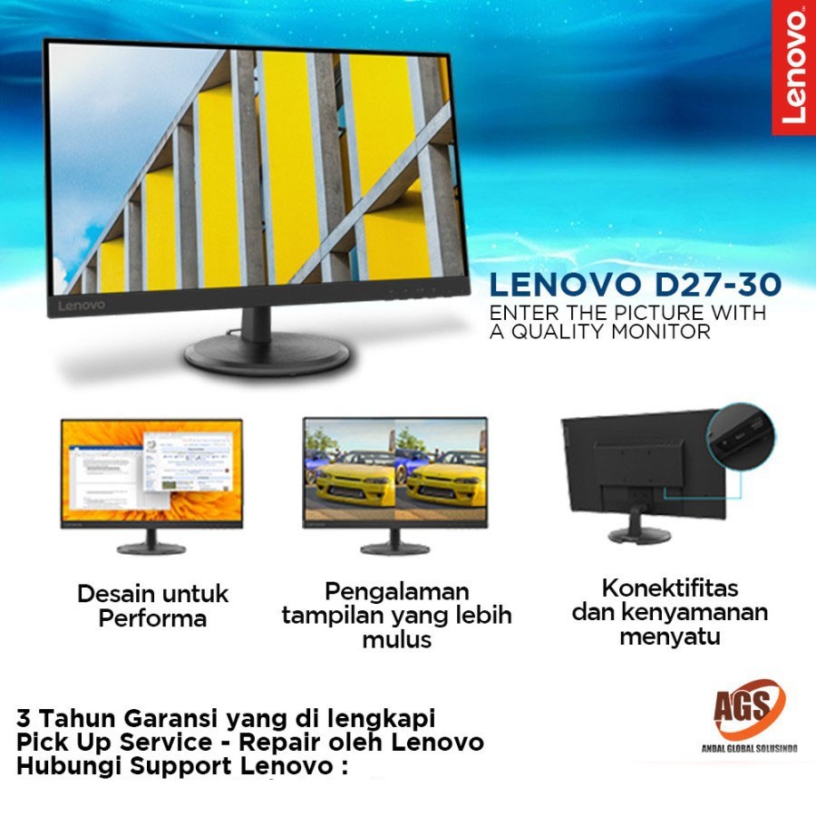 Monitor Lenovo D2730 D27-30 27&quot; Frameless 75Hz 1920 x 1080 HDMI VGA