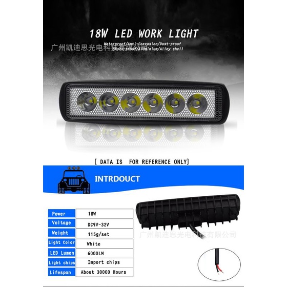 LAMPU TEMBAK SOROT LED BAR CREE 6MATA 18W 12V-24V LAMPU LED MOTOR DAN MOBIL