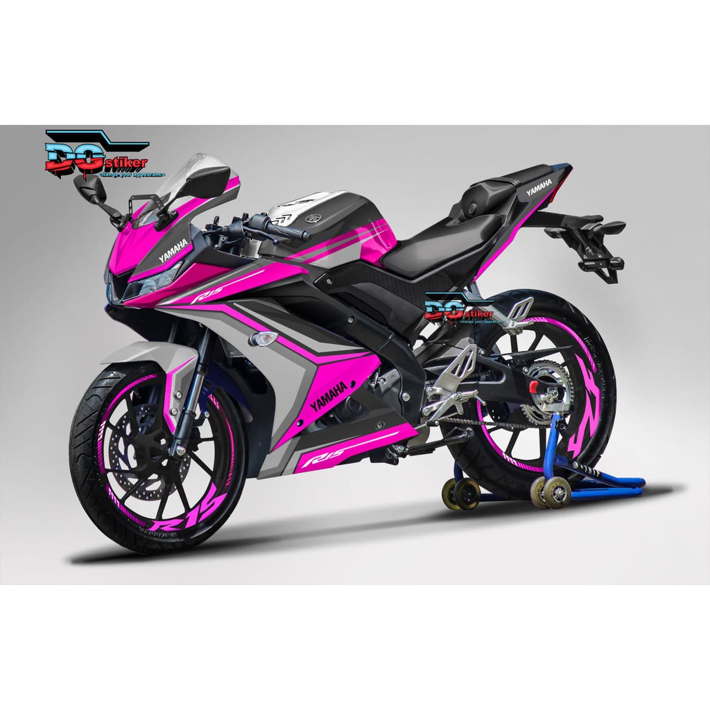 Decal Dekal Sticker Stiker Yamaha R15 V3 Hitam Pink Line Art