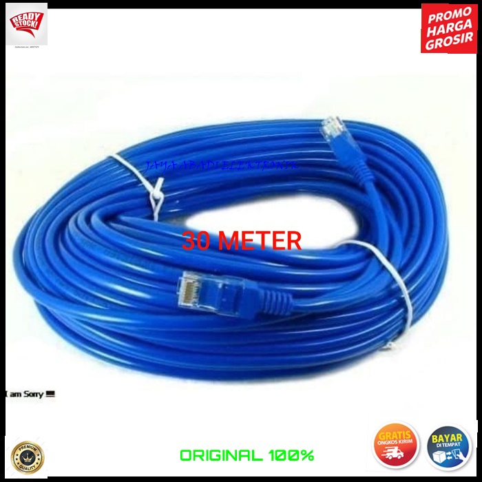 G566 KABEL LAN RJ45 30 METER CAT 5 UTP INTERNET WIFI JARINGAN KONEKTOR PLUG BOOT KOMPUTER SWITCH ROUTER MODEM COMPUTER INDIHOME FIRTSMEDIA ROUTER Kabel LAN dengan Kepala Konektor + PLUG BOOT yang sudah terpasang Praktis dan Tidak Ribet  langsung pakai