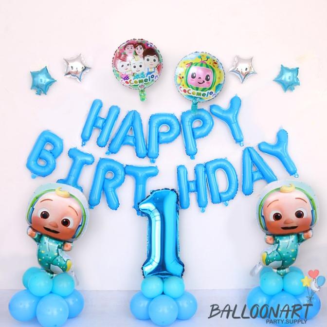 =+=+=+] COCOMELON BIRU DEKORASI SET/BALON FOIL/PAKET DEKORASI ULANG TAHUN ANAK