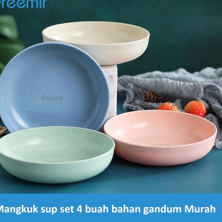 (SPECIAL PRICE) freemir Piring (4 IN 1) Wheatstraw Round Plate Dish BPA free Warna Warni set 4 Pcs M