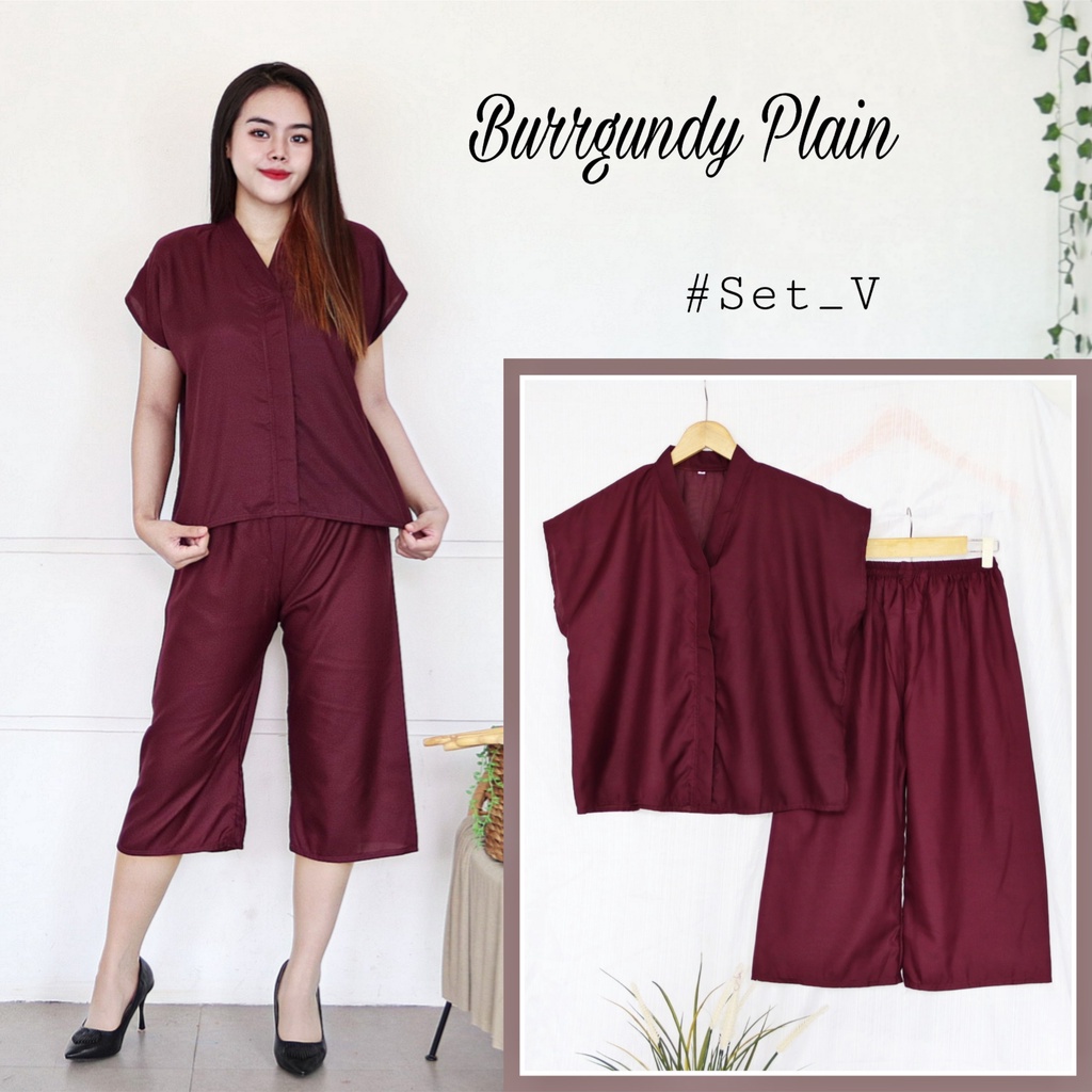 IZANY Piyama Dewasa Daily ONE SET V / SET Kulot Kimono PLAIN Polos-BURGANDY PLAIN