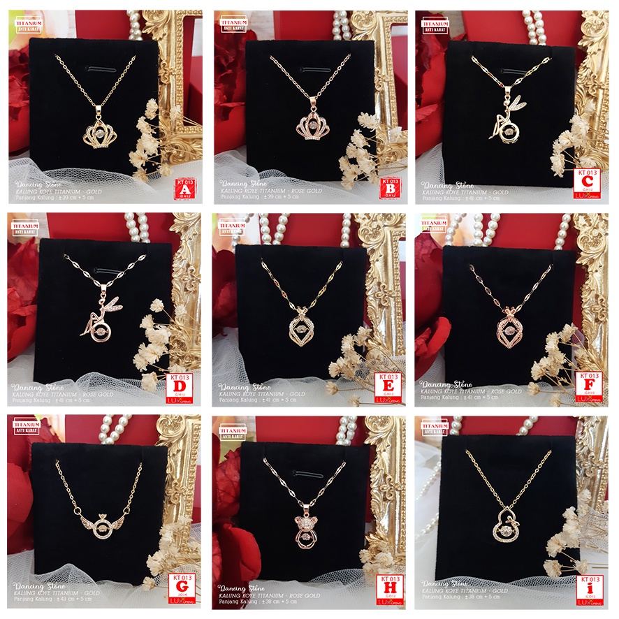 KT 013 Kalung Titanium Dancing Stone Mata Liontin  Bisa Bergoyang Perhiasan Wanita Model Boneka Teddy Bear Sayap Angel Wing Mata Zirkon Rantai Pecah Kopi Aksesoris Stainless Anti Karat Selamanya Luxx Xuping