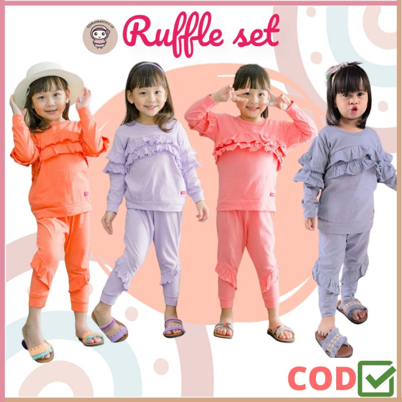 Afsheenastore Setelan Anak Perempuan Pajamas Set Ruffle