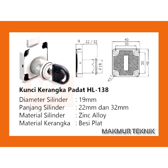 Kunci Laci - kerangka kunci padat Huben HL 138 -32