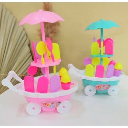 Mainan display ice cream mini Gerobak Es Krim Trolli  Dorong Mini