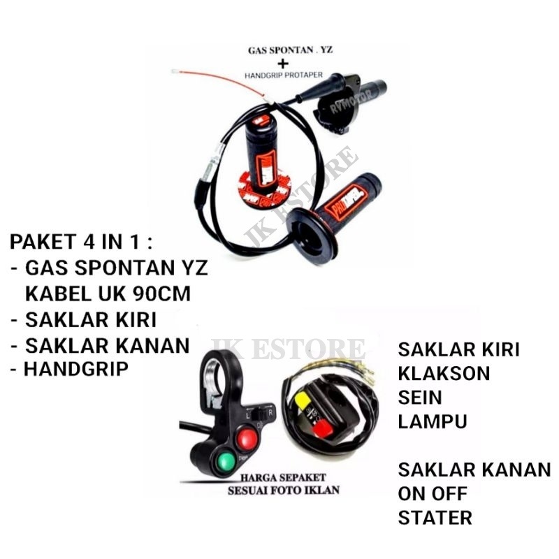 Paket Selongsong Gas Spontan YZ + Handgrip Protaper + Saklar 2Pcs Kiri Kanan 2 Tombol Universal