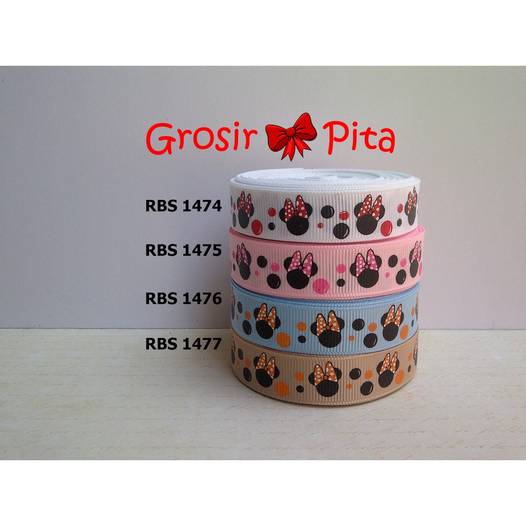 

(25 yard) Pita Grosgrain Motif Minnie Mouse RBS 1474,1475,1476,1477 | Toko Bahan Craft | Grosir Pita