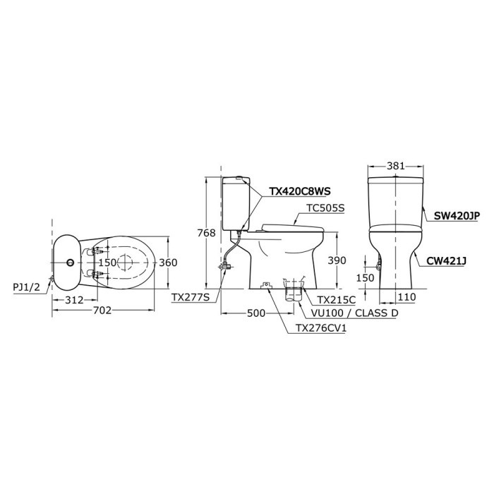 Toto Closet Duduk Set Standard Kloset Duduk CW 420 CW420 Set