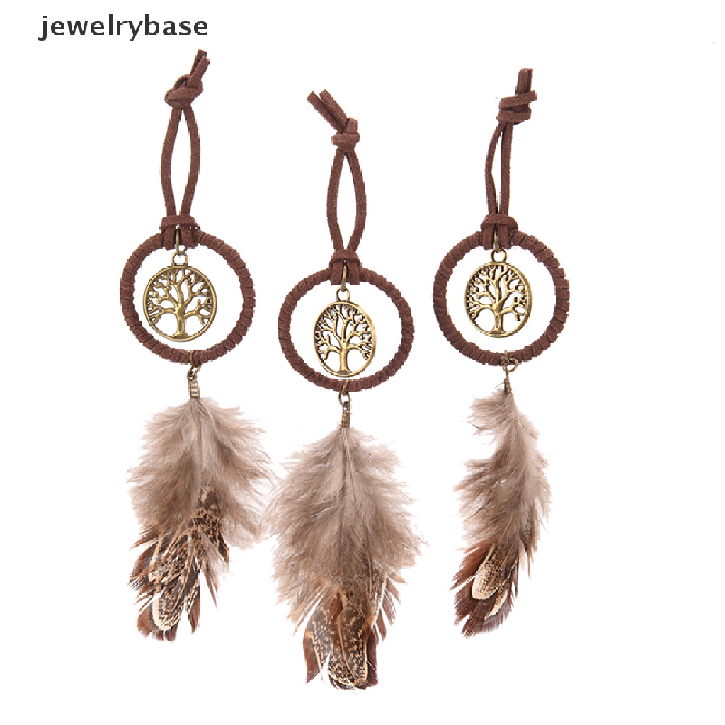 (jewelrybase) Gantungan Kunci Dream Catcher Mini Aksen Bulu Untuk Dekorasi Dinding / Mobil