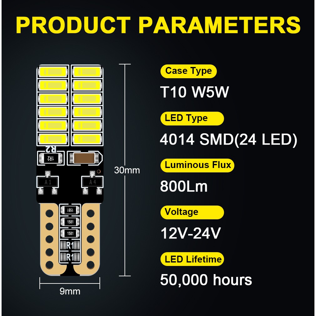 T10 24SMD W5W 194 168 4014 Auto Wedge Parking Bulb Clearance Lamp License Plate Light Interior Light For Car LED Lighting