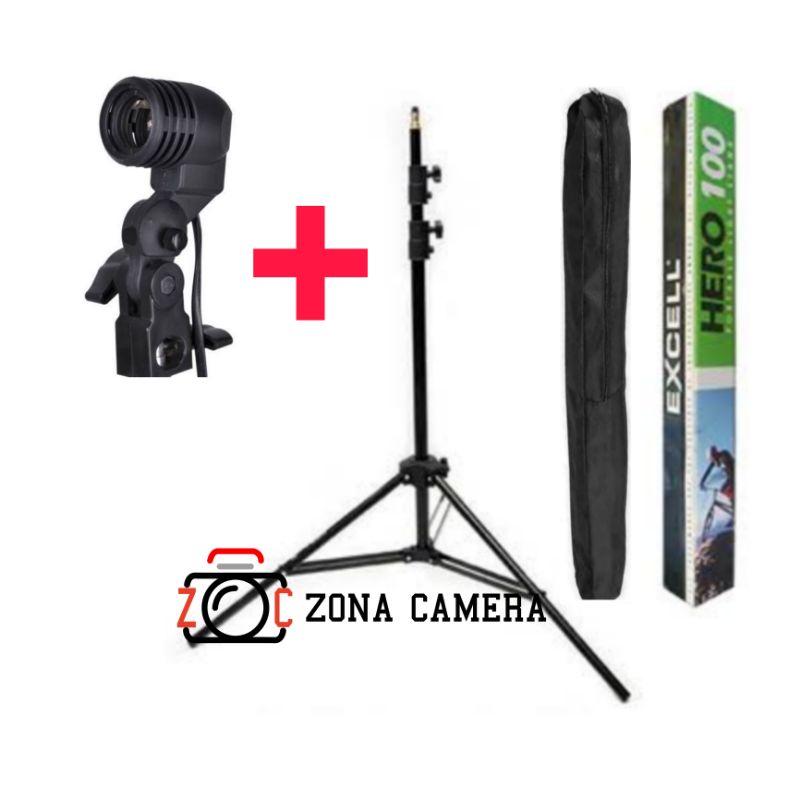 PAKET Light Stand Hero 100 + Lamp Holder + Tas Set Ring light E27 Lightstand Ring light Make up Stan