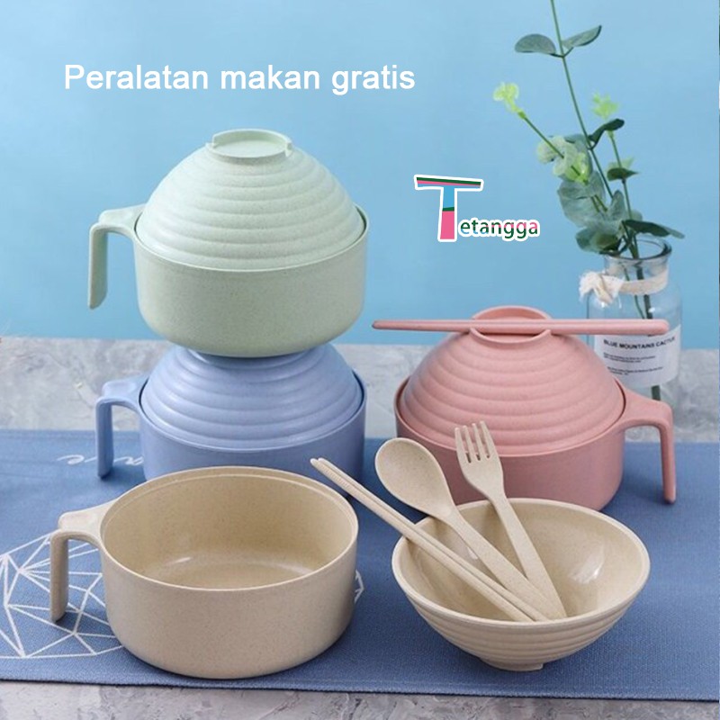 Set Mangkok 6 in 1 Mangkuk Wheat Straw Pemasak Mie Serbaguna dengan Tutup COVER THE CUP BOWL VS-42